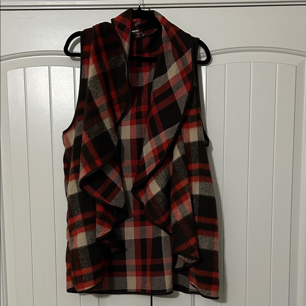 FAVLUX Red and Black Plaid Sleeveless Blouse